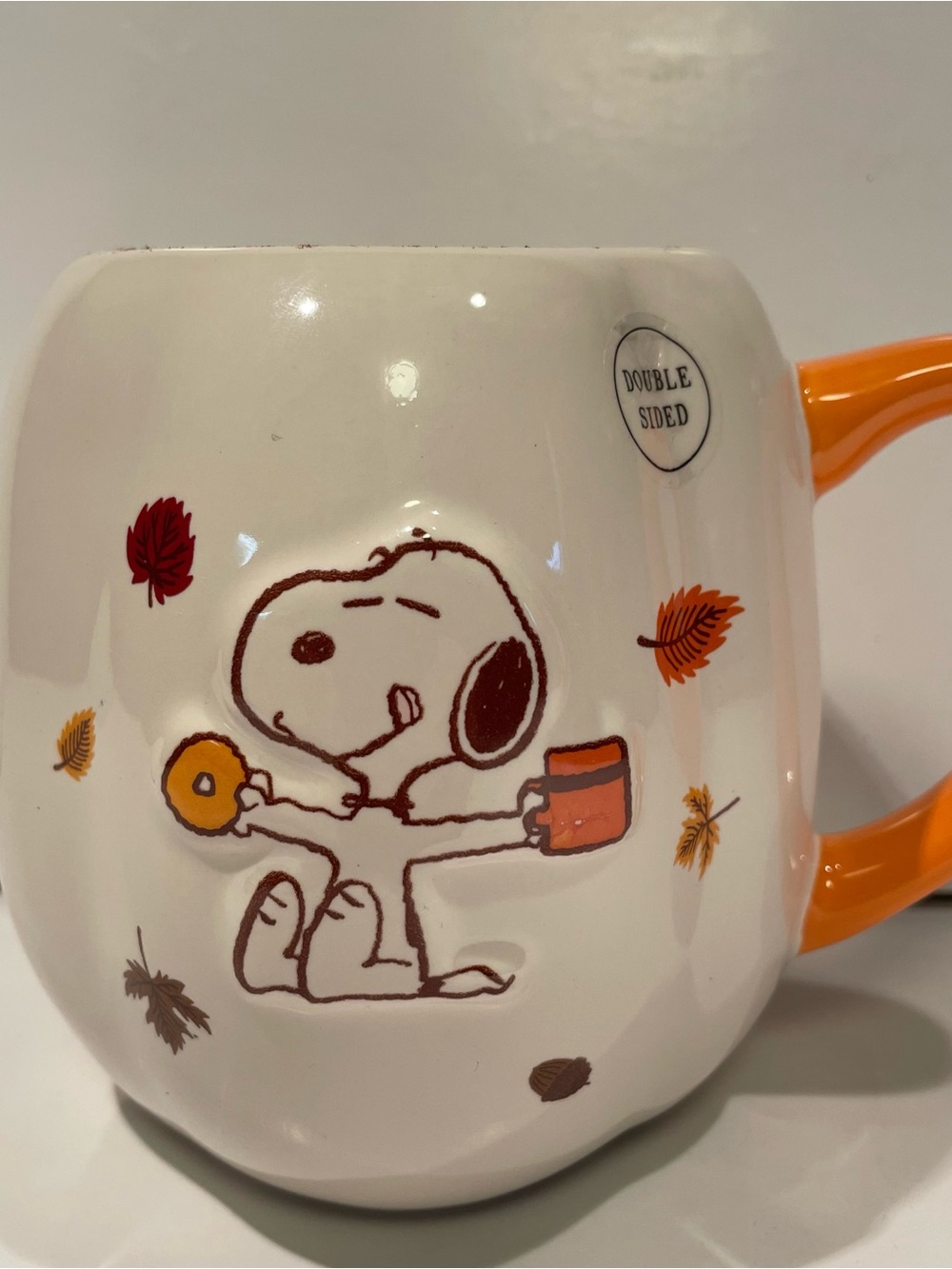 Rae Dunn Peanuts Snoopy Pumpkin Spice Mug Fall Leaves Double Sided 2025